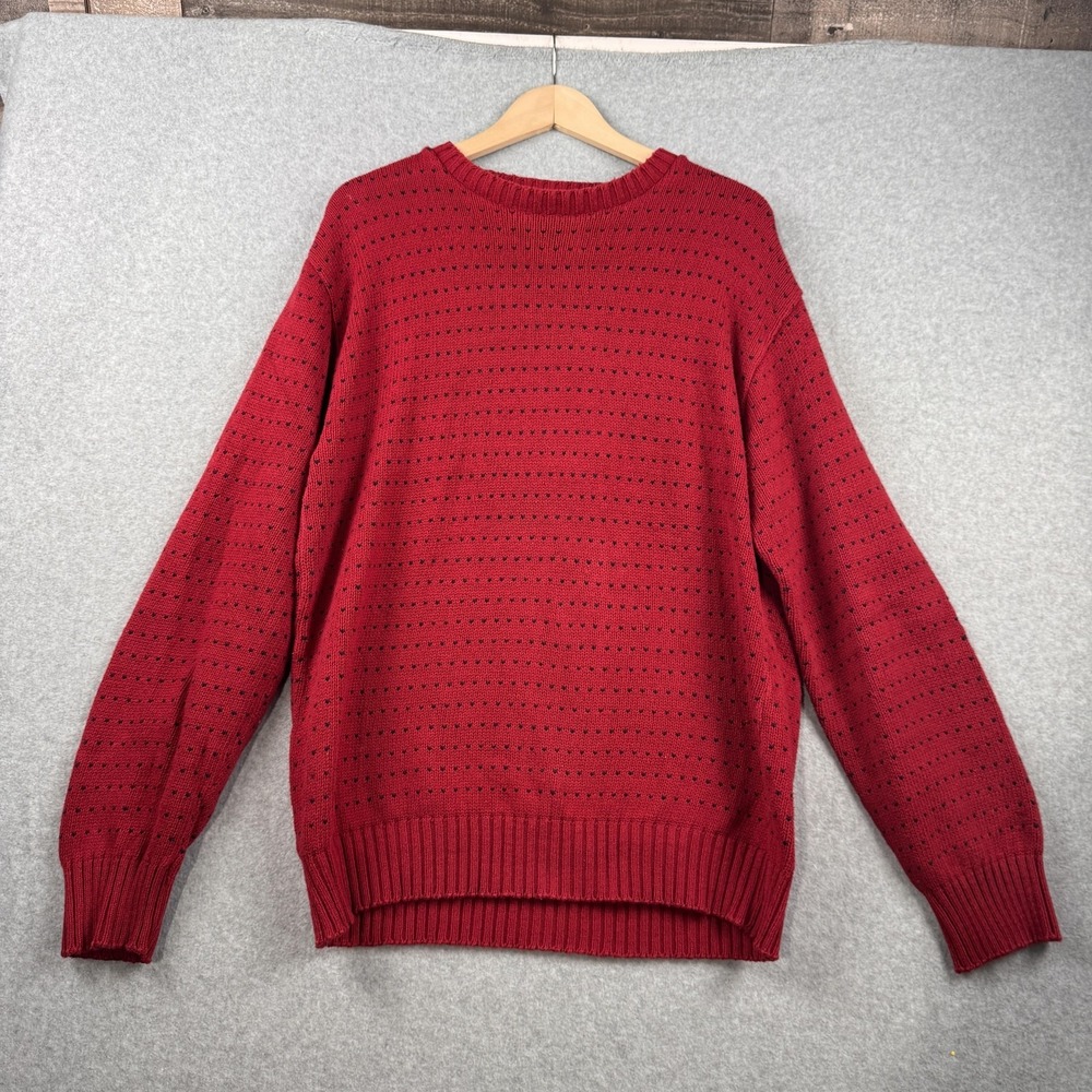 Vintage Winter Harbor Sweater Mens XL Red Dot Knit Crewneck Made USA 80s Grandpa